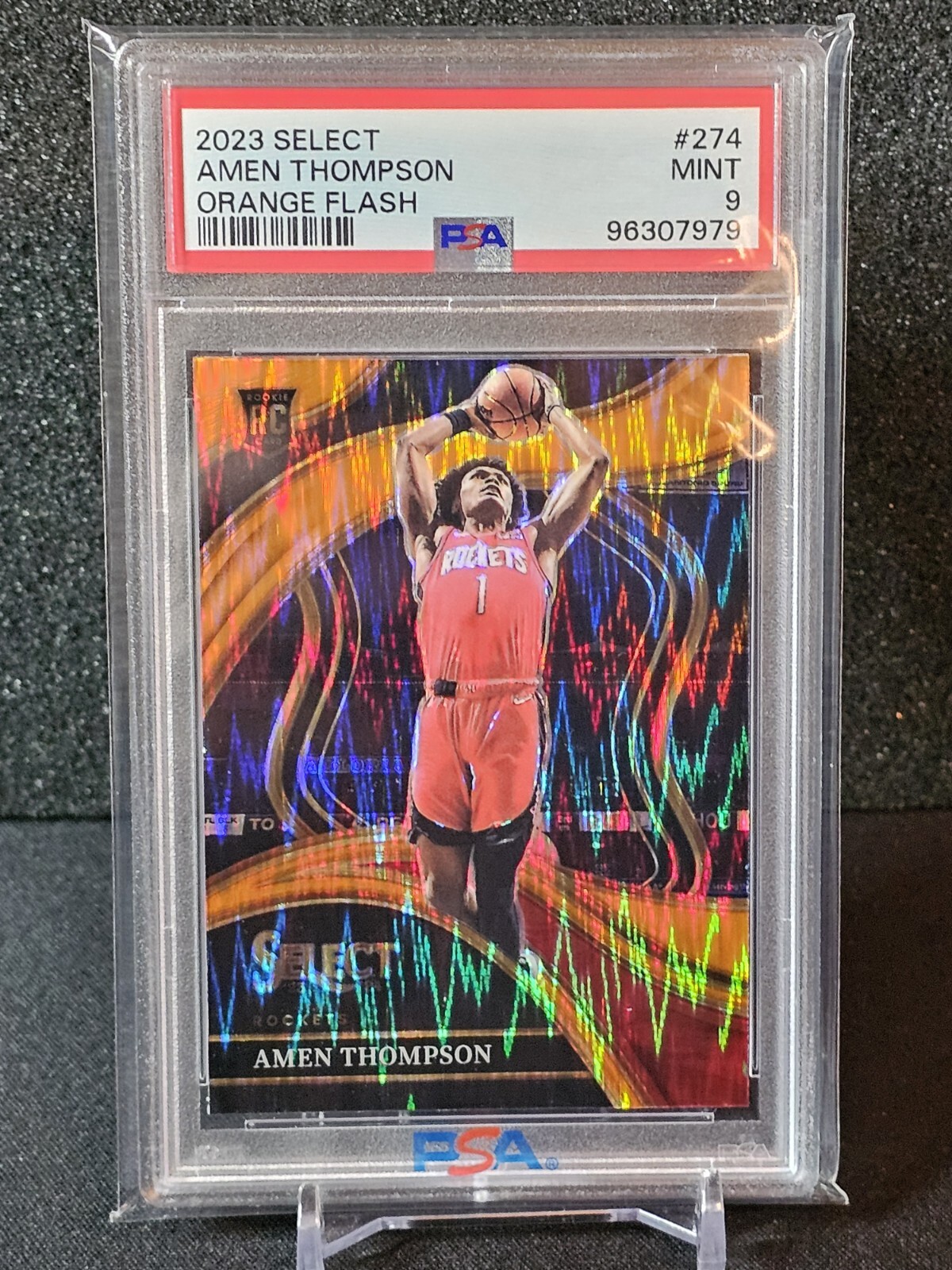 2023 Amen Thompson #274 Select Orange Flash Prizm PSA 9 Rookie Courtside Optic