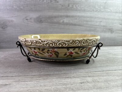 Temptations by Tara Magnolia Oval 1.5 Quart Baking Casserole Dish w/Wire Rack