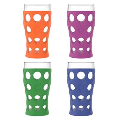 20-Ounce Indoor/Outdoor Protective Silicone Sleeve Beverage Glass, 4-Pack