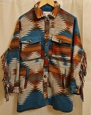 Love Is For Eternity Jacket Adult Sz M Brown Red Southwestern Shacket Fringe Nnn