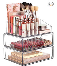 3 Tier Clear Makeup Organizer with Drawer, Cosmetic Storage for Dresser Countert