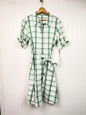 CALVIN KLEIN Plaid Classic Midi Shirtdress Belted Short Sleeve Women Size 10 NWT