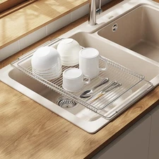 Extendable Dish Drying Rack Over The Kitchen Sink, Vegetables & Fruits Rinse ...