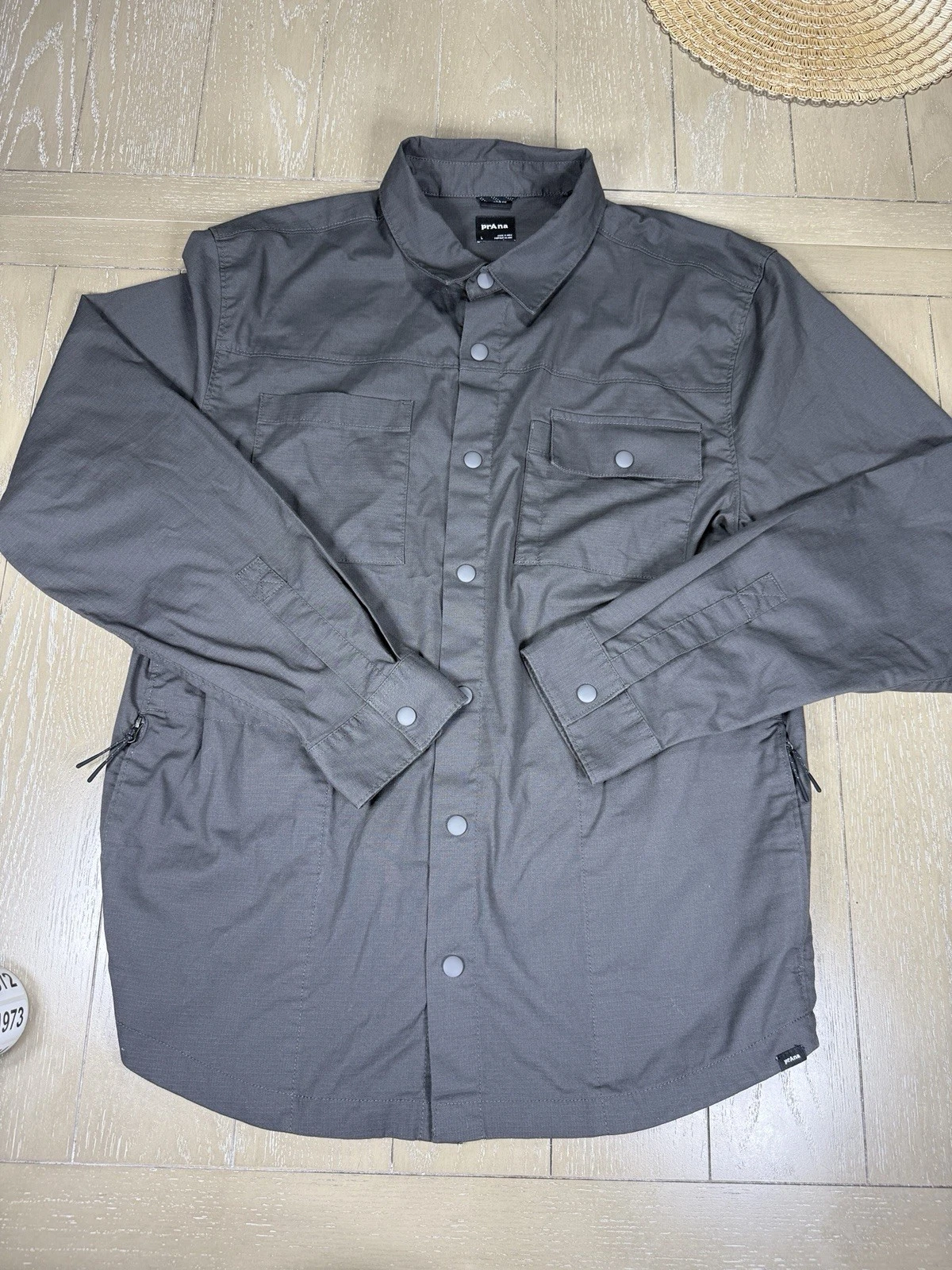 Prana long sleeve Shirt Palisades ripstop snap Gray Large field Outdoor Hiking