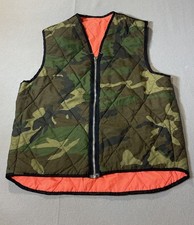 Vintage Reversible Camo Hunting Vest Orange Quilted Zip Front Lightweight Layer