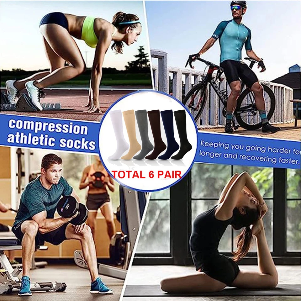 6 pares de calcetines de compresión para mujer hombre 15-20 mmHg es el mejor para atletismo correr Foto 3 de 4