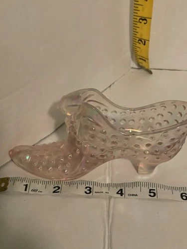 Fenton Pink/Rose Glass Cat Head Hobnail Slipper 2 1/2"T x 6"L