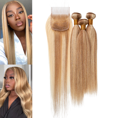 4x4 Lace Closure Human Hair P27/613 Blonde straight Highlights