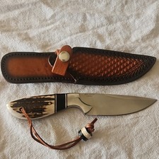 Rough Ryder RR2607 Stainless Steel Drop Point Hunting Knife Stag Handle w/ Shea…