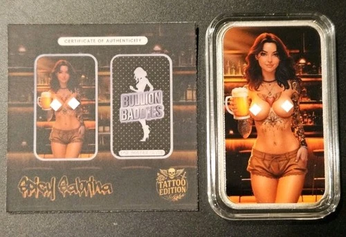 Bullion Baddies Naughty Spicy Sabrina Tattoo Silver 1 oz Bar Limited Edition 200