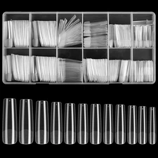 240 Pcs Square Extra Long Clear Nail Tips for Acrylic Nails, No C Curve Tapered