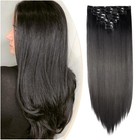 Haarverlängerung Clip In, Echthaar, 58cm, glatt, dunkles Schwarz, 8 Teile