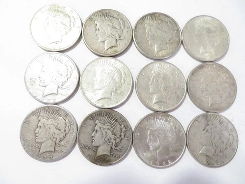 Awesome Lot Of 12 US Peace Dollars! Over 9 Troy Ounces Of Fine Silver! No...