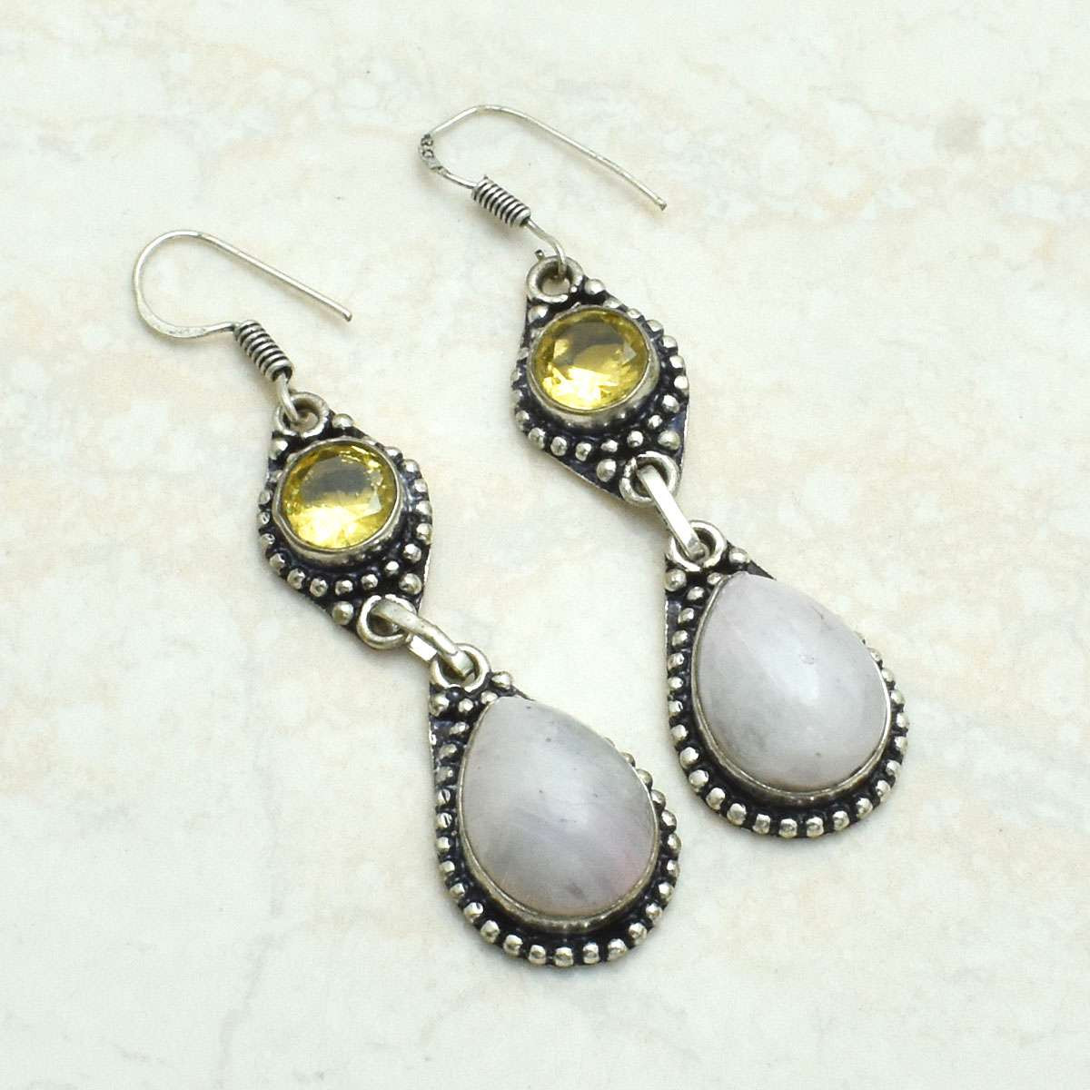 Rainbow Moonstone Citrine Drop Dangle Earrings 2.4 Inches AE-10824 Jewelry