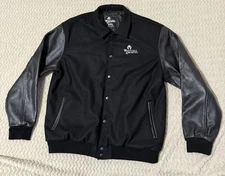 Men's Whitetails Unlimited Varsity Bomber Jacket Wool Leather Black Size 2XL