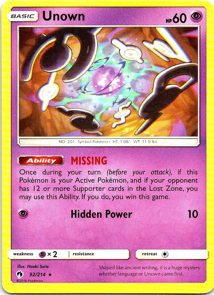 Unown 92/214 Rare Lost Thunder Pokemon Moderately Played