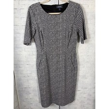 Lands End Womens Dress Sheath Black White Herringbone Pockets bodycon RN 62830