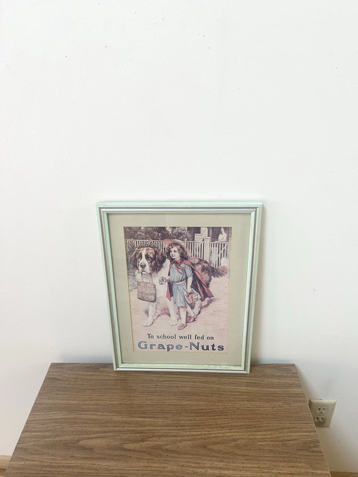Vintage “To School Well Fed on Grape-Nuts” Framed Advertising Print. - Image 2 of 4