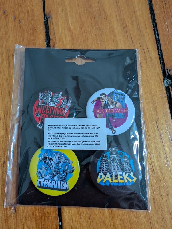 4 Pack Retro BBC Dr. Who Tenth Doctor and Villains Pin Button NEW Collectors
