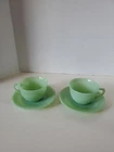 Vintage Fire King Jadeite Jane Ray Cup Saucer 2 Sets Green Milk Glass