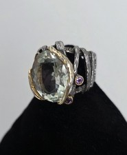 Silberring 925. Natursteine ​​Prasiolith, Amethyst. Gr.18,5. Neu