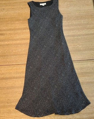 Vtg Petite Sophisticate Womens Size 6 Black & Tan Print Sleeveless Lined Dress
