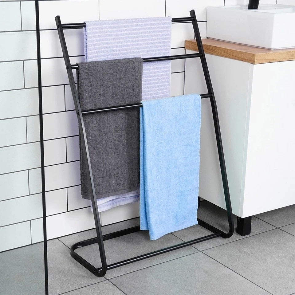 Porte-Serviettes Métal Noir Support Salle de Bain Moderne - Photo 2/4