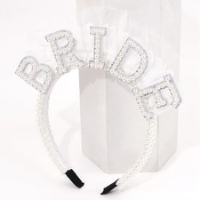 Bride Headband, White Pearl, Letter Print, Wedding, Bachelorette Party,
