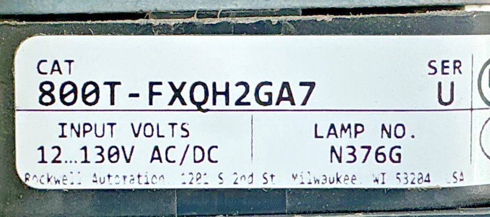 New Allen Bradley 800T-FXQH2GA7 Ser U Push-Pull 130V Green Missing Button No Box - Image 3 of 4