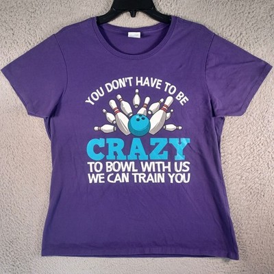 Crazy Bowling Womens Purple Top Shirt Size XL Funny Pins Strike Sport Classic