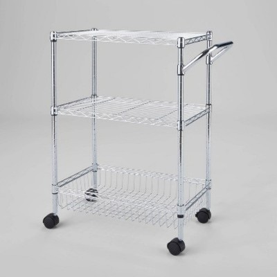 3 Tier Metal Utility Cart Chrome - Brightroom: Rolling Kitchen Storage
