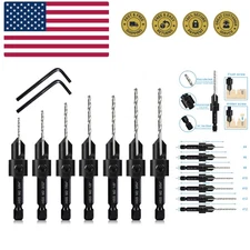 7 Pcs M2 Countersink Drill Bit Set, 3in1 Wood Pilot Countersink Drill Bits fo...