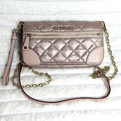 MZ Wallace Crosby Quilted Convertible Crossbody Bag Wristlet Champagne Pink