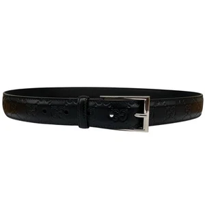 Ceinture Gucci en cuir noir Guccisima GG monogramme avec boucle argentée
