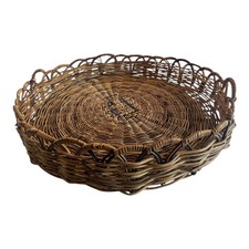 Vintage Wicker Tray 14.5" X 2" Basket Round Decorative Woven Home Decor