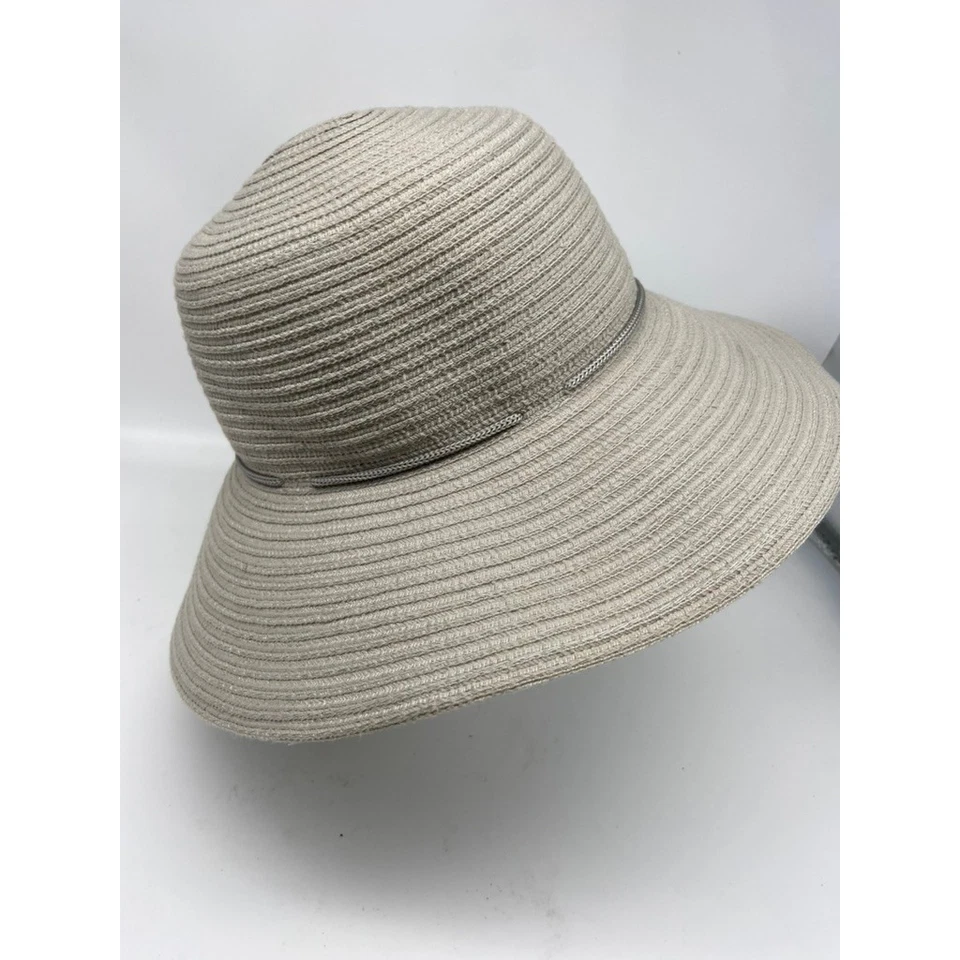 Sombrero de paja de investigación al aire libre para mujer talla única ala ancha sombrero para el sol gris acento de cuerda Foto 4 de 4