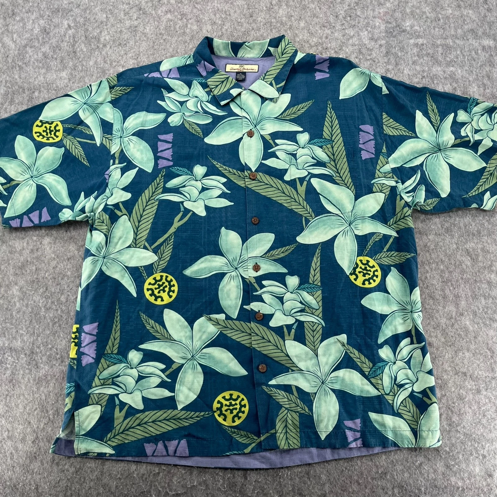 Vintage Tommy Bahama Mens Blue Floral Pocket Hawaiian Button Up Shirt XL