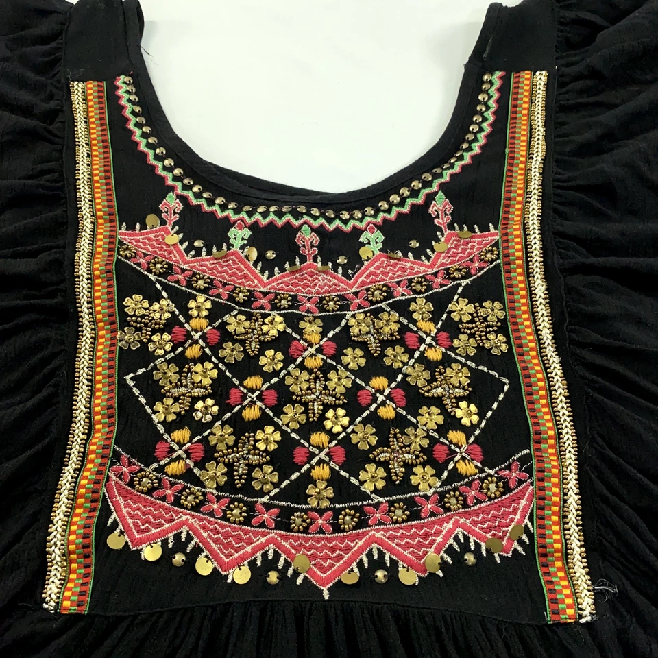 Top Ecote Mujer Extra Pequeño Negro Bordado Adornado Boho Pradera Gitana Foto 4 de 4