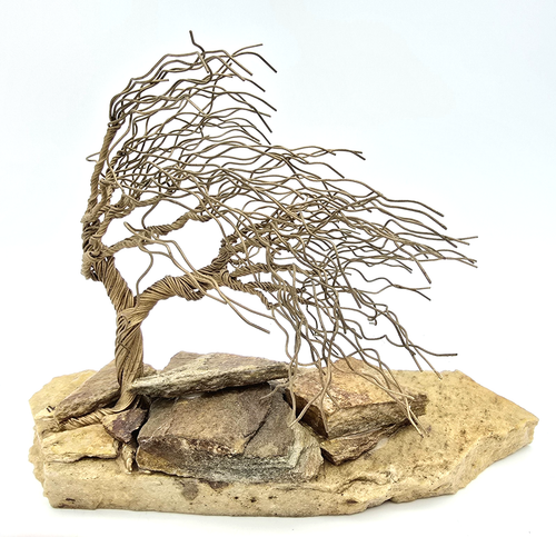 Vintage 1991 Twisted Wire Tree Sculpture on Stones / Rocks Artist Signed Sanders - Picture 2 of 10