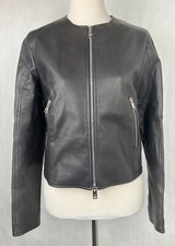 $1950 Mcm Women's Black Leather Zip Up Bomber Jacket W/logo On Back Mfjasmv05bt0