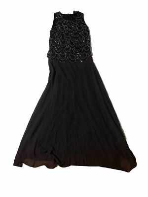 J Kara Women's Sleeveless Scallop Long Beaded Dress Black 10 Petite | eBay