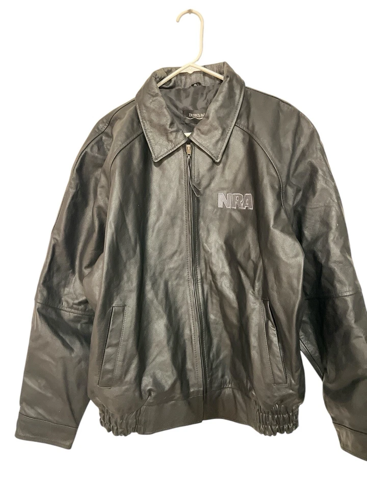 Jaqueta de couro Burks Bay NRA masculina GG vintage anos 80 motocicleta bombardeiro 5 bolsos