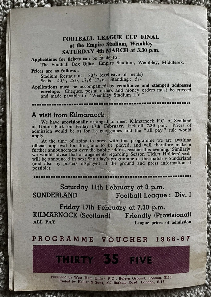 West Ham United v West Bromwich Albion League Cup Semi Final 8th February 1967 - Image 3 of 3