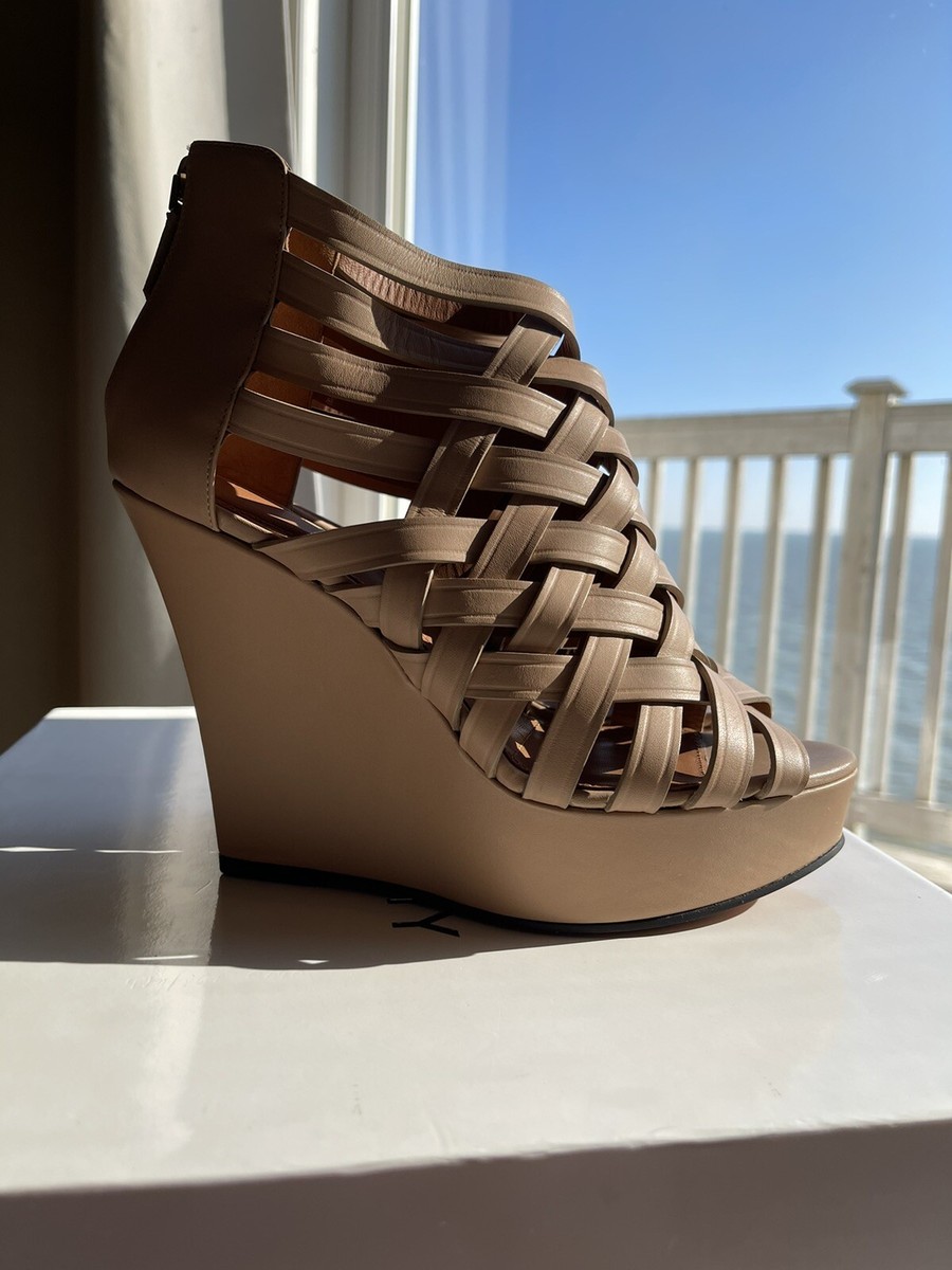 Givenchy Beige Woven Leather Huarache Platform Rear-Zip Wedge