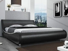 Queen Size Low Profile Sleigh Bed Frame with Adjustable Headboard,Glossy Black