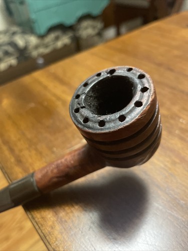 The Doodler Pot Briar Pipe Hand Cut Groves Holes Rough Surface Rubber Ebonite - Picture 10 of 24