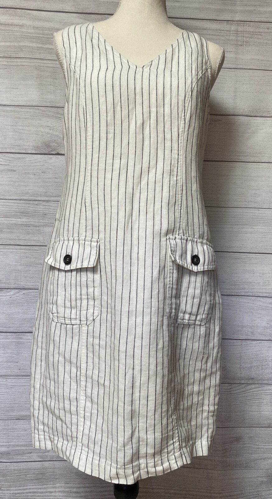 Rachel Zoe Sleeveless Linen Blend Dress Size White Pin Striped