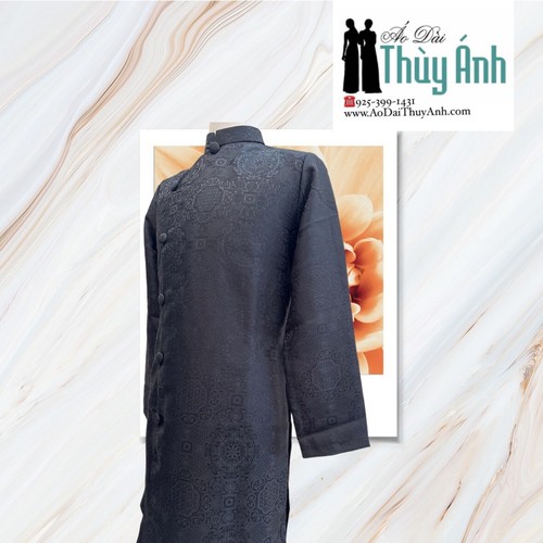 Black Ao Dai for Men, Traditional Vietnamese Gam Ao Dai for Men, Ao Dai Nam G19 - Picture 2 of 3