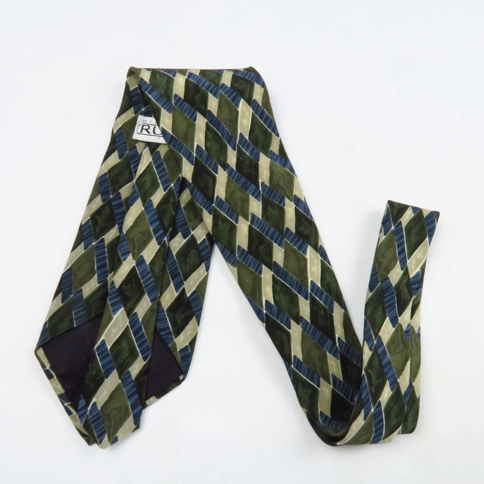 Vintage Gianfranco Ruffini Watercolor Abstract Geometric Diamonds Tie 57x3.75 - Image 4 of 4