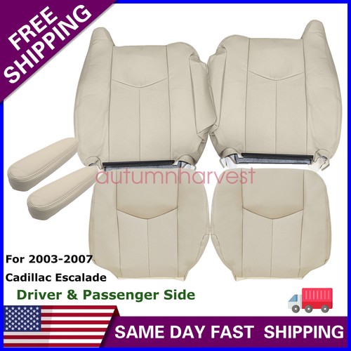 Pair Of Genuine Leather Bottom Seat Covers For 2003-2006 Cadillac Escalade - Front, Tan (Shale) 6 thumbnail image